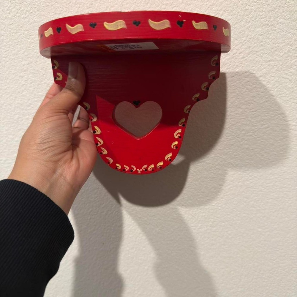 Vintage red heart shaped wooden‎ shelf